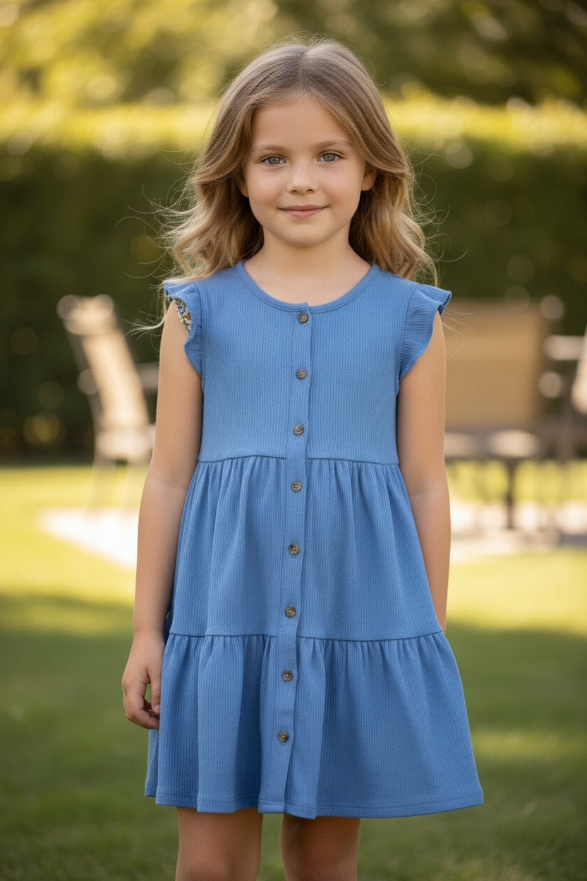Btween Girls 2-Pack Dresses – Size 12 | Blue Button-Front Dress & Floral Print Dress Set