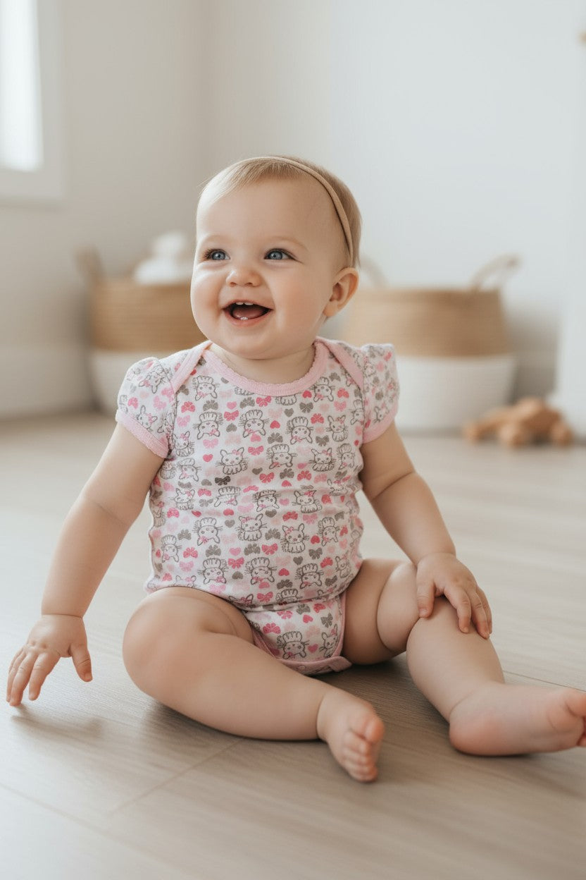 Duck Duck Gooso Baby Layette 3-Piece Set with Hat – Pink Bunny Design (6–9 Months)