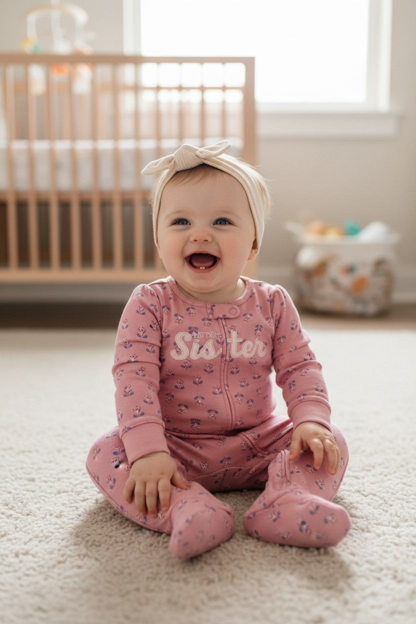 Carter’s 9M Little Sister Pink Floral Footed Sleeper