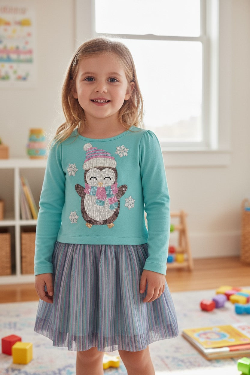 Lilt Girl’s Winter Penguin Dress – Size 4Y