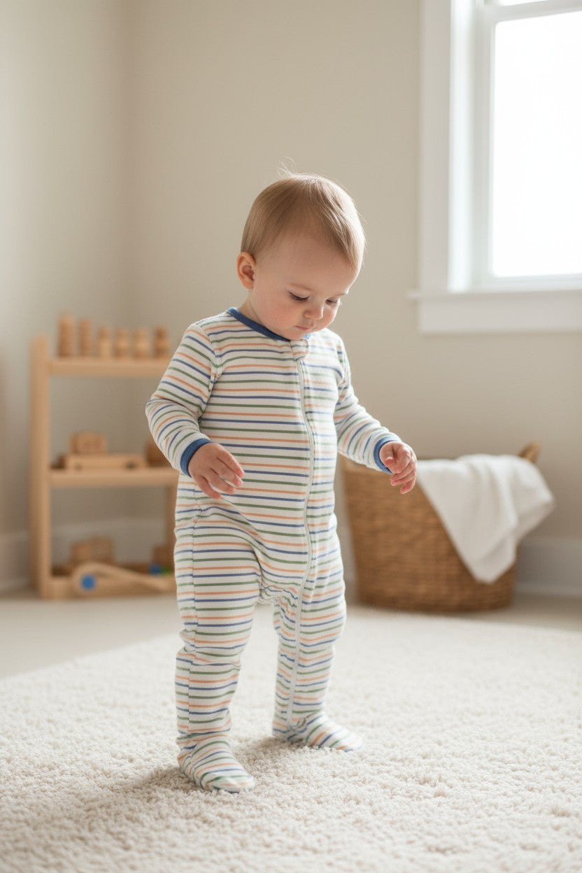 Millie & Myles 2-Pack Baby Sleepers – Striped & Dinosaur Print (3–6 Months)