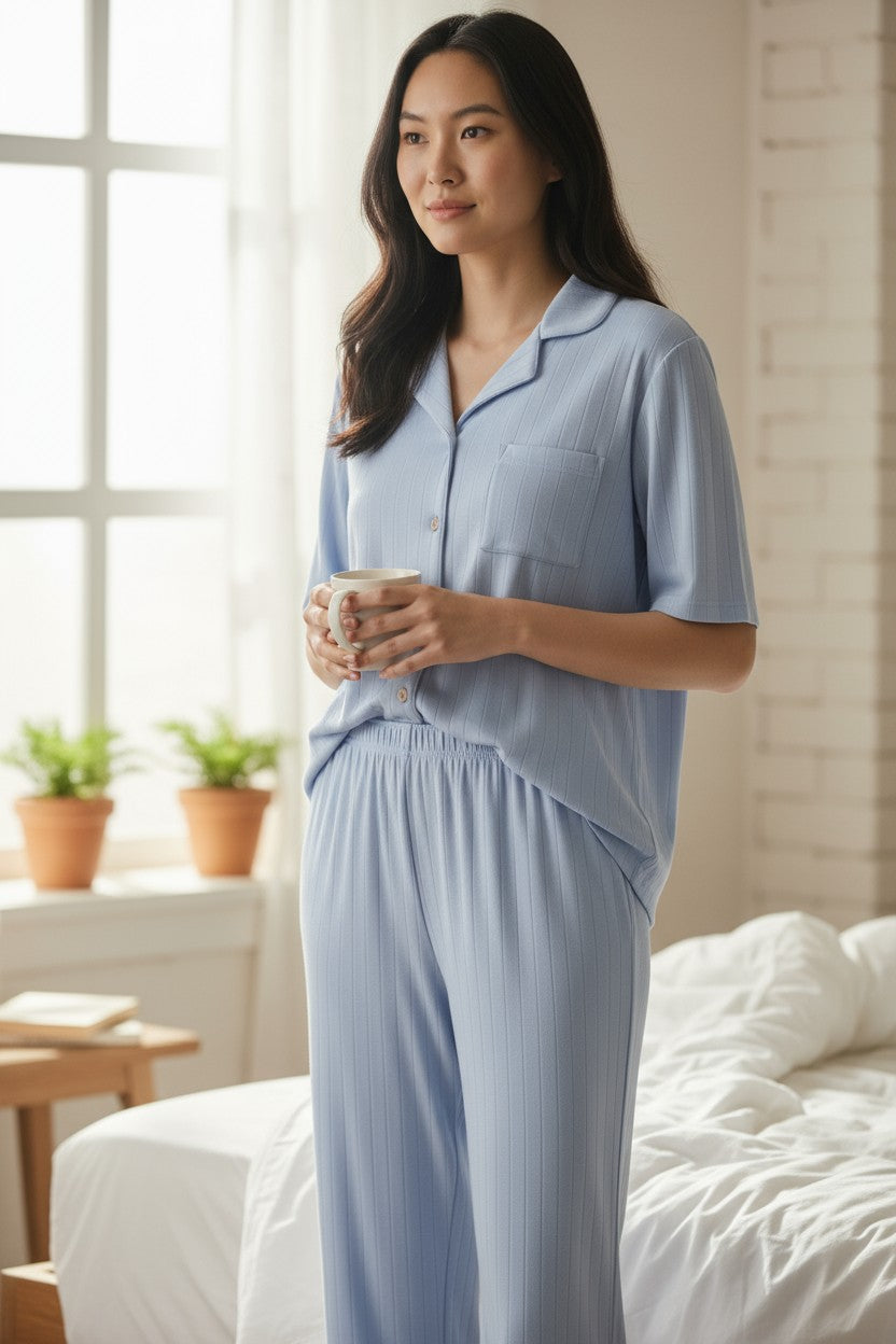 Nine West Women’s 2-Piece Pajama Set – Button-Down Top & Matching Pants (Size M)