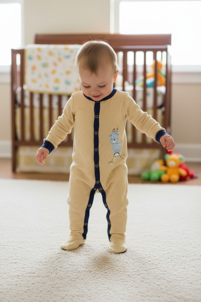 Carter’s Baby Boys Footed Sleep & Play – Yellow Stripe Goat Print (6M)