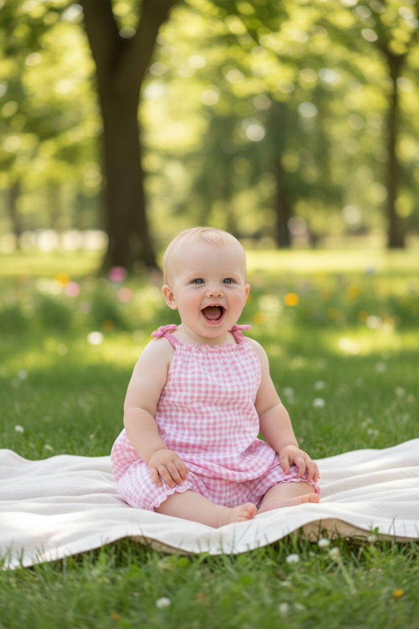 Carter’s Baby Girl Pink Gingham Bow Strap Romper – 18M