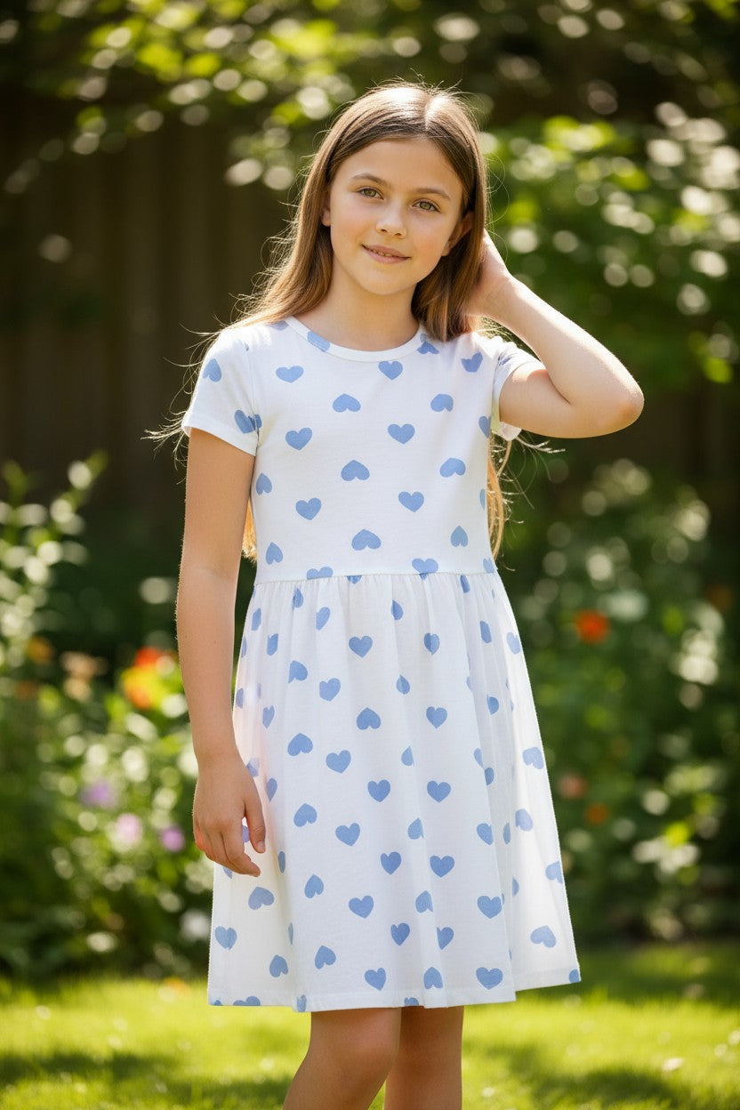 Jenna & Jessie 2-Piece Girls Dress Set – Blue Heart Print & “LOVE” Graphic Dresses (6X)