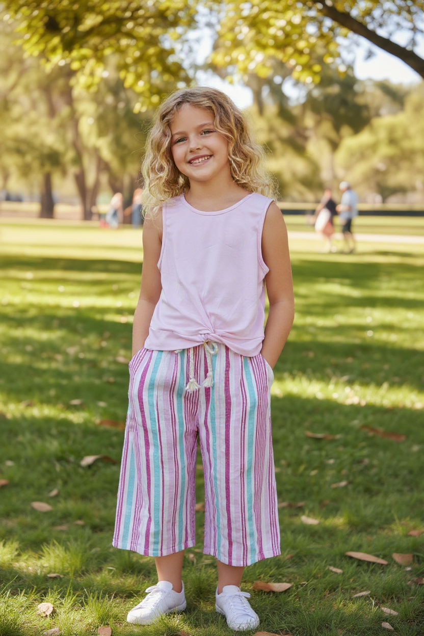 Btween Girls 2-Piece Set – Pink Twist Tank Top & Striped Pants (5 Years)