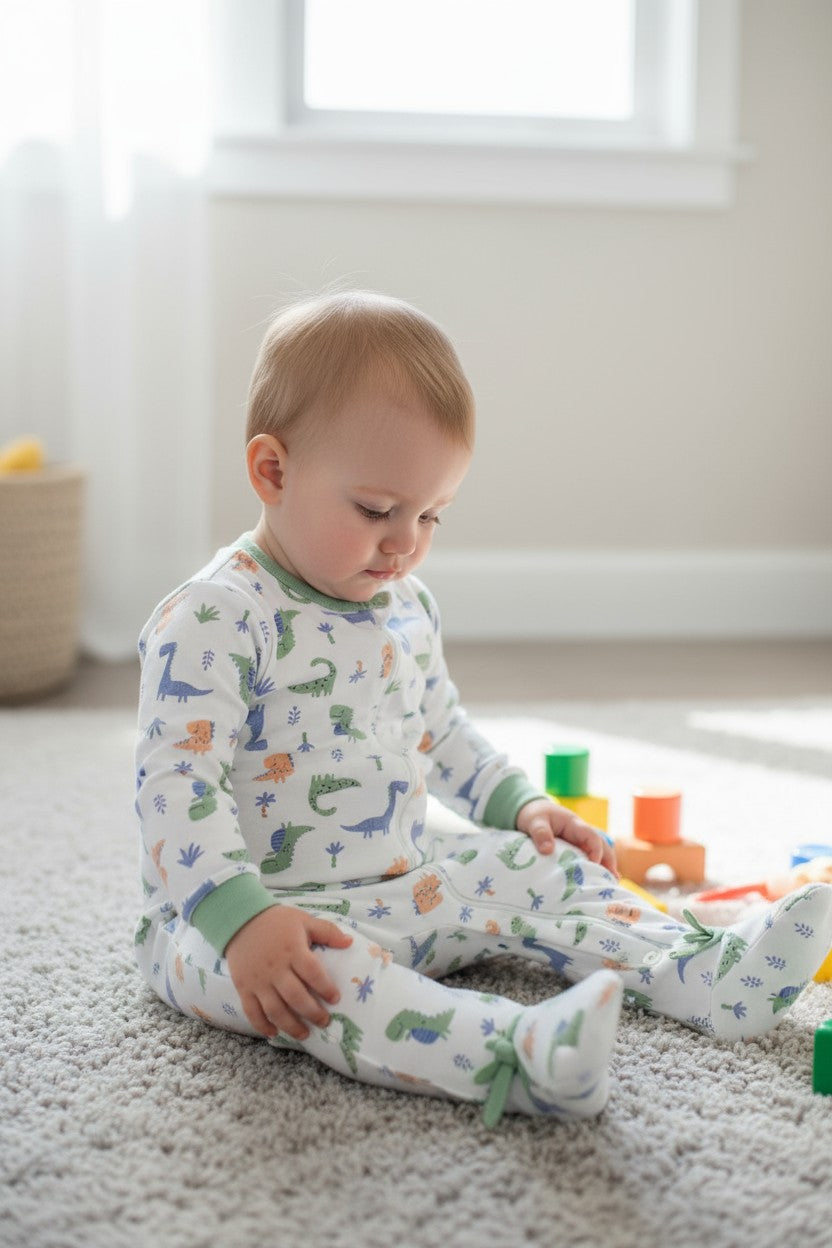 Millie & Myles 2-Pack Baby Sleepers – Striped & Dinosaur Print (3–6 Months)