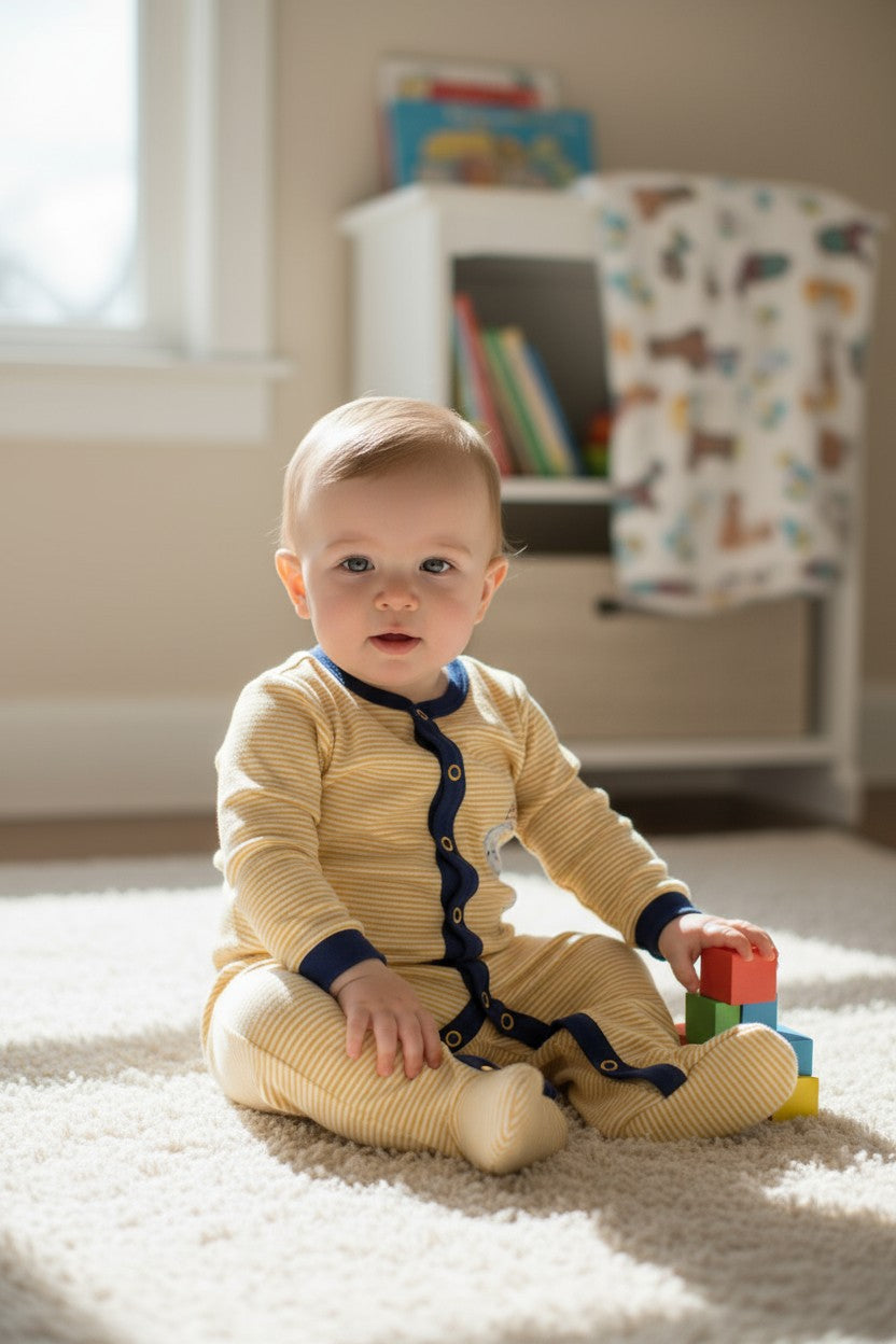 Carter’s Baby Boys Footed Sleep & Play – Yellow Stripe Goat Print (6M)