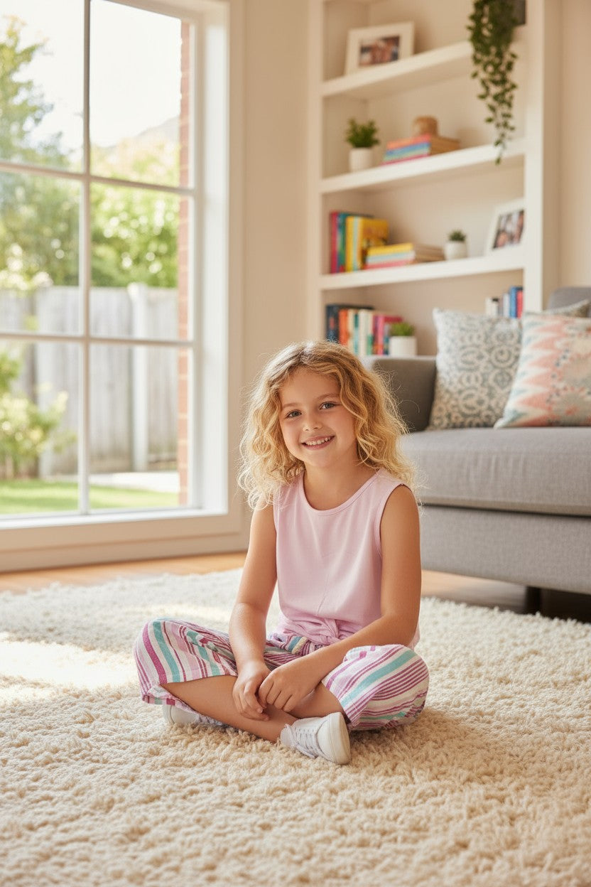 Btween Girls 2-Piece Set – Pink Twist Tank Top & Striped Pants (5 Years)