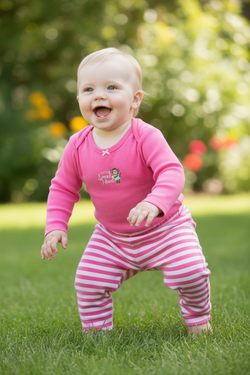 Carter’s Baby Girl 3-Piece Outfit Set – 12 Months (Bodysuits + Striped Leggings)