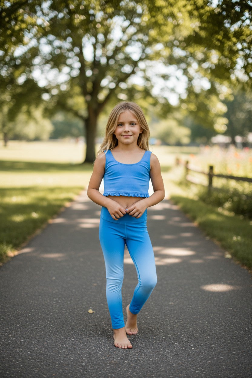Yogalicious Girls 2-Piece Activewear Set – Blue Crop Top & High-Waisted Leggings (Size 12Y / L)