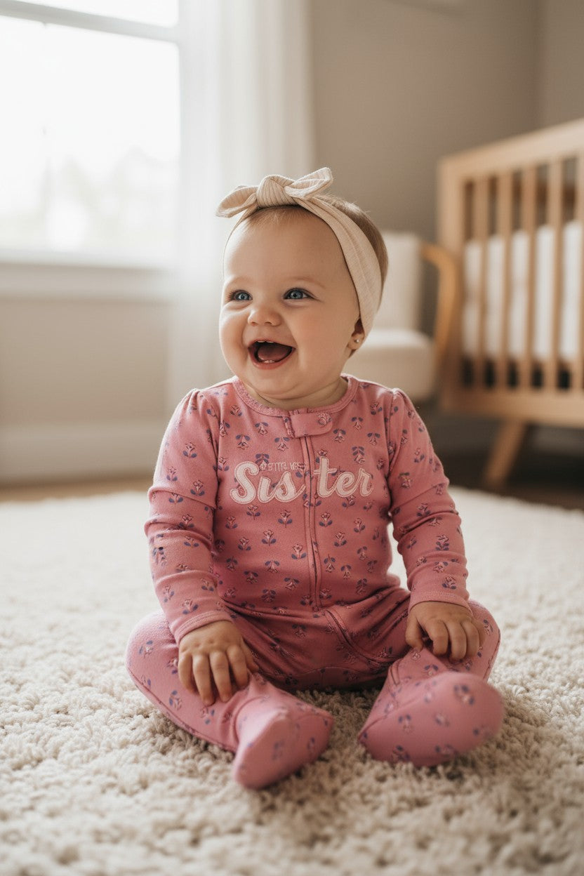 Carter’s 9M Little Sister Pink Floral Footed Sleeper