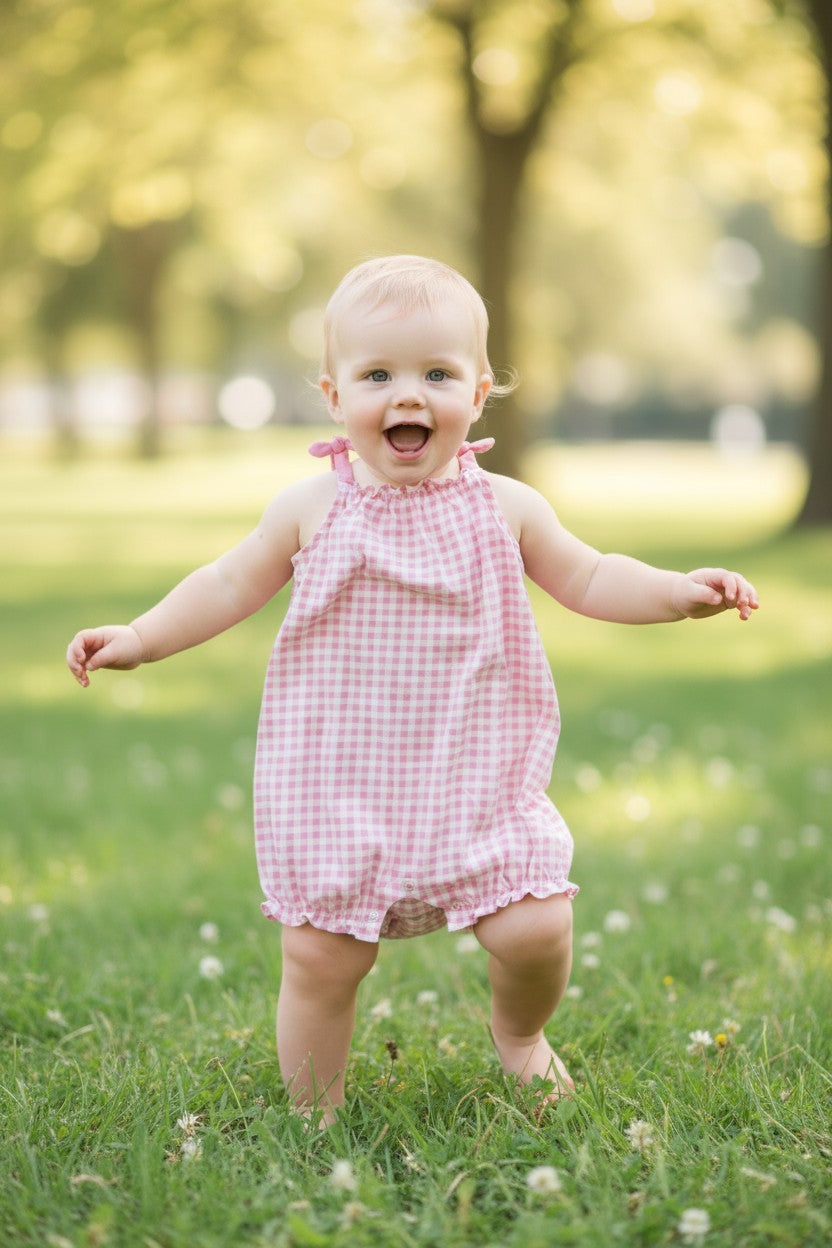 Carter’s Baby Girl Pink Gingham Bow Strap Romper – 18M