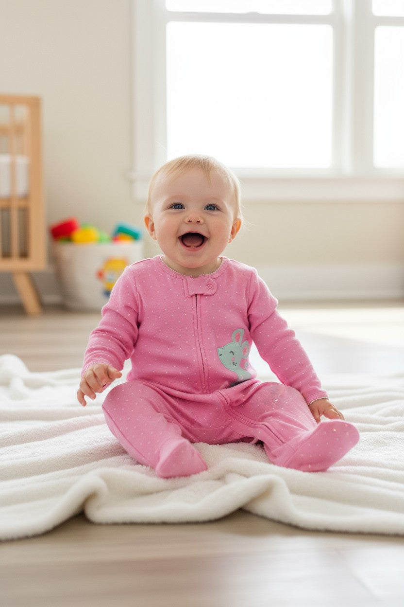 Carter’s Baby Girl Footed Sleeper – 6 Months (Pink Mouse Appliqué)